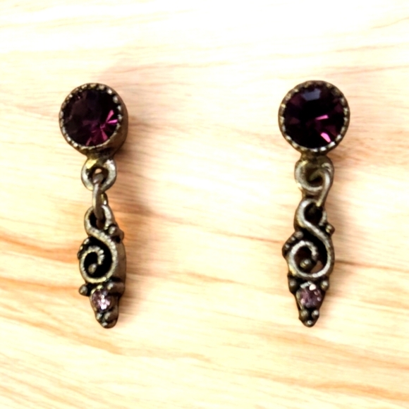 Vintage Silver & Amethyst Earrings - Picture 3 of 3